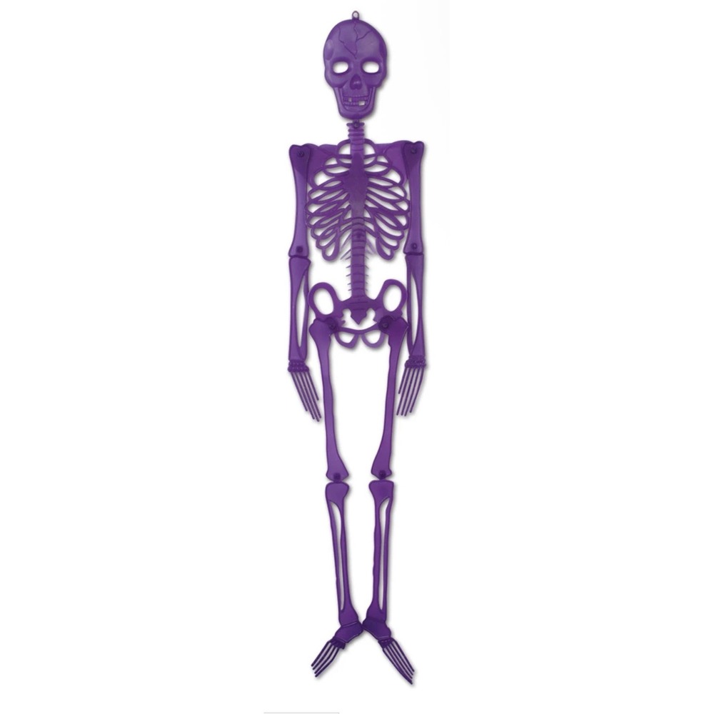 Vintage Style Purple Plastic Jointed Skeleton 4FT Halloween Hanging Decoration